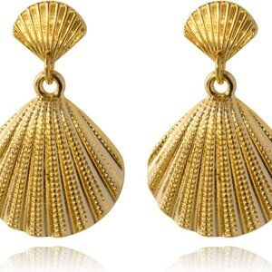 Gold Seashell Stud Earrings for Women – Boho Ocean Scallop Shell Jewelry, Summer
